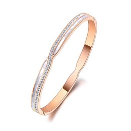 Trendy Cz Crystal 5mm Cuff Bangles for Women White Shell Titanium Stainless Steel Bracelets Jewelry for Women B8 Q0717