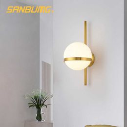 DARHYN Nordic Wall Light Modern Creative Glass Wall sconce Round moon Bedside Lamp Living Room Corridor Wrought Iron Lighting 210724