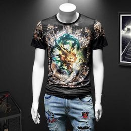 Big Size 7XL T Shirt Men 3D Dragon Printed Short Sleeve Streetwear T-shirt Male Ice Silk Breathable Funny T Shirts Men Clothes 210527