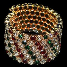 Exaggerated Crystal Red White Green Bracelets Women Rhinestone Wedding Pulseras Mujer Jewelry Gifts