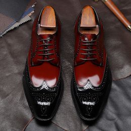 Genuine Wingtip Leather Oxford Shoes Pointed Toe Laces Up Patchwork Dress Brogues Wedding Business Platform Shoes For Men F50