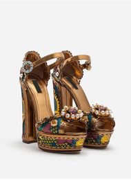 embroider 2024 Pearl Ladies diamond 14CM Chunky high heel SANDALS 3CM flatform open peep-toes European American palace SHOES brown blue size 35-43 6a012