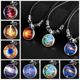 Fashion Star Pendant Necklaces Woven Glass Dome Jewely Men 12 Constellation Handmade Leather Necklace