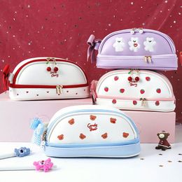 Pencil Bags PU Cute Cases With Zipper School Pen Case Supplies Cosmetic Bag Large Capacity Storage Gifts For Girls Students