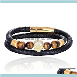 Tennis Bracelets Jewelrytennis Fashion Men Jewellery Natural Stone Genuine Leather Bracelet Stainless Steel Magnetic Clasp Tiger Eye Bead Skul