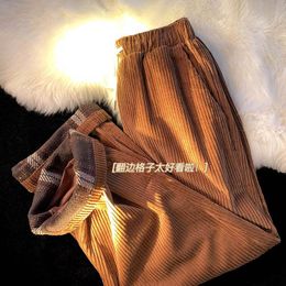 Men's Pants Corduroy Casual Wide-leg Plus Velvet Thick Solid Sports High Street Loose Warm Straight Trousers Trend Autumn Winter