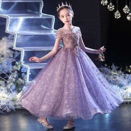 Vintage Flower Girls Dresses Sheer Neck Long Hand Made Flowers Kids Formal Wear Hi Lo Satin Ball Gown Girl Dress For Wedding 403