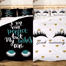black and gold bedding set Canada - Miracille Eyelash Bed Linen Gold and Black Cute Eyes Pattern Bedding Set Quilt Cover Set 3 Piece Funny Duvet Covers for Home C0223