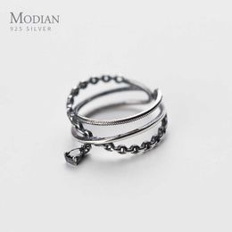 Retro Simple Finger Ring for Women 925 Sterling Silver Geometric Line Adjustable Fine Jewellery Gift 210707