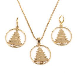 Gold Plated Tree Pattern Earrings Pendant Necklace For Women Girls Jewelry Sets