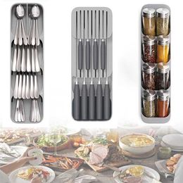 Kitchen Storage Box Plastic Knife Block Holder Drawer Knives Fork Spoons Storage Rack Knife Stand for Spice Cutlery Organizer 211215