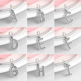 New 925 Sterling Silver Alphabet Letter bead A to Z Clear CZ Charms Pendent Fit Original Designer Bracelets for Women Jewelry Q0531