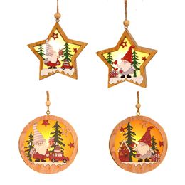 LED Light Pendant Ornament Xmas Decorations for Home Christmas Tree Hanging Wooden Craft