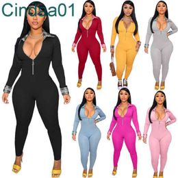 Women Jumpsuits Designer Slim New Personalised One Piece Pants Sexy Colour Matching Onesies Ladies Rompers 7 Colours