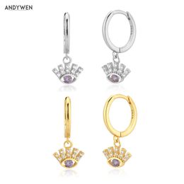 ANDYWEN 925 Sterling Silver Purple Zircon Eye Pendant Piercing Circle Drop Earring For Rock Puck Jewellery Fashion Jewels 210608