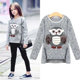 Girls Fleece Lined Zipper sweater Cartoon Cute Owl Casual Cotton Winter Clothes girls for 6 7 8 9 10 12 14 years 211201