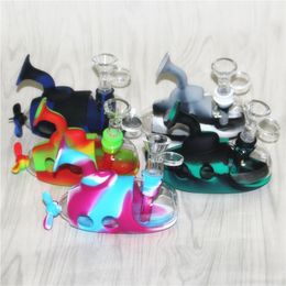 4.9"Submarine glass held pipe silicone hookahs smoking pipes water bong food grade tobacco hookah Dab Rig ash catchers