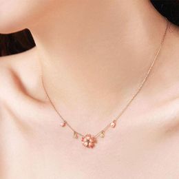 Chains Fashion Cherry Blossom Crystal Pearl Pendant Necklace Clavicle Chain Trend Collar Jewellery For Women