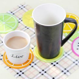 Cup Mat Fruit Silicone Coaster Mats Pattern Colourful Round Cups Cushion Holder Thick Drink Tableware Coasters Mug