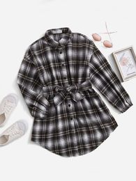 Girls Tartan Collared Belted Shirt Dress SHE