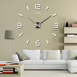 Large Quartz 3D DIY Big Decorative Kitchen Clocks Acrylic Mirror Stickers Oversize Wall Clock Letter Home Decor 210310