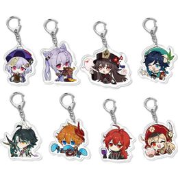 Genshin Impact Keychain Man Klee Acrylic Game Key Chain Women Key Holder Couples Keyring Hu Tao Key Ring Pendant Llaveros Lumine