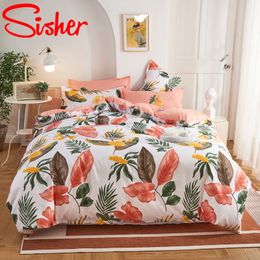 Nordic Leaf Print Bedding Set Modern Bed Linen Duvet Cover Set with Pillowcase Single Double Queen King Quilt Covers Bedclothes C0223