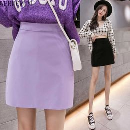 WERUERUYU Leather Skirt Autumn Winter Korean High Waist Mini Skirt Female 4 Colours Chic Black Sexy A-line PU Skirts Women 210608