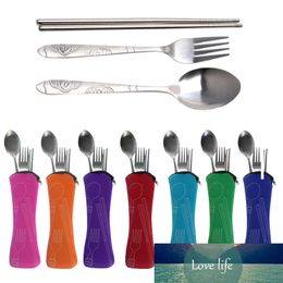 3Pcs Stainless Steel Chopsticks Spoon Fork Dinnerware Set Lightweight Portable Travel Tableware Set with Cloth Bag Lunch Tool