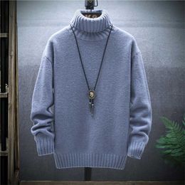 Winter Thick Men's Slim Sweater Solid Colour Turtleneck Pullover Sweaters Mens Korean Casual Men Long Sleeve Knitwear Coats 211221