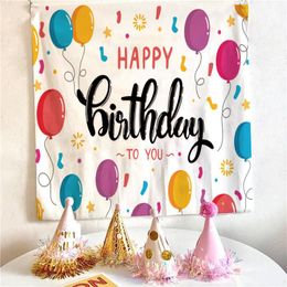 Tapestries Happy Birthday Tapestry Wall Hanging Colourful Bday Party Backdrop Bedroom Cute Cloth Kids Living Room Favours Props