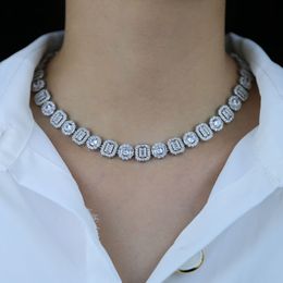 High quality women vintage jewelry geometric round baguette cz cluster choker necklace iced out bling 5A cz men tennis necklaces X0509