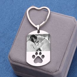 Customized Dog Tag Photo Message Key Chain Anti-lost Stainless Steel Personalized Keychain Charm Animal Jewelry Decoration