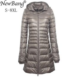 Bang 7XL 8XL Plus Long Down Jacket Women Winter Ultra Light With Hooded Coat Female Big Size Coats 211013
