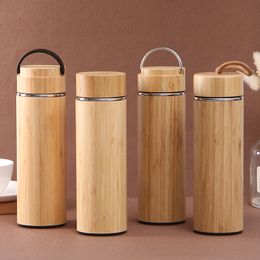 450ml Bamboo Thermos Stainless Steel Water Bottle Tumblers Portable Vacuum Flask Coffee Cup for Home Office