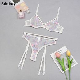 Sexy Set new pattern Sexy Bralette Sets For Women Lingerie bras Embroidered lace Garter Sexy Set Transparent Bra And Thongs Underwear Set L2304