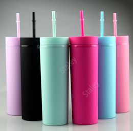 Acrylic tumblers 16oz Matte Coloured Tumblers with Lids Straws Double Wall Plastic Vinyl DIY Gifts sea shipping DAS261