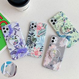 Leaf Flower Phone Cases For Samsung S21 S20 FE S10 S9 S8 Plus A52 A72 A51 A71 Note 20 10 Flexible Folded Stand Soft Cover