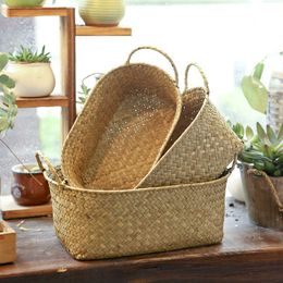 Handmade Wicker Storage Baskets Seagrass Garden Plant Flower Pot Laundry Container Makeup Rattan Organiser 210609