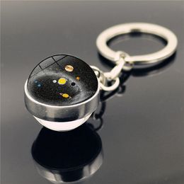 Universe Star Keychain Double side Glass Ball Solar Moon Keyring Key Holders Bag Hangs Fashion Jewelry Gift Will and Sandy