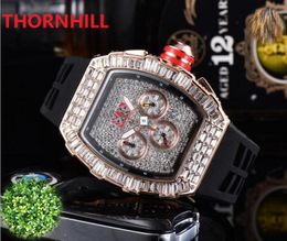 Men Fashion Sport Shinning Watches Hip Hop Mens Quartz Chronograph ICE-Out Bling Bracelet All Dial Work Rubber Calendar Designer diamonds inlaid outer Wristwatch