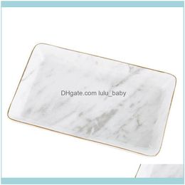 Jewelry Packaging & Jewelryjewelry Pouches Bags Marble Ceramic Tray Ring Necklace Display Desktop Storage Box Gold Edge Wedding Valentines