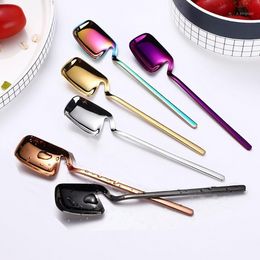 Colourful Spoon Handle Spoons Flatware Ice Cream Drinking Tools Kitchen Gadget Long Handled Stainless Steel Barware Drinking1 Factory price expert design Quality