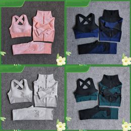 Fitness Suits Yoga Women Outfits 3pcs Sets Zipper Long Sleeve Sport Pant Bra+Seamless Leggings Workout Running Wear Gym Set Y057 366 X2