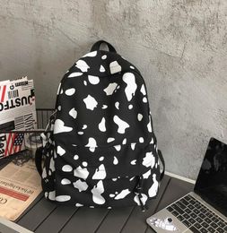 30pcs Women Nylon Cow Prints Large Capacity Sport Backpack Bag White Black Zipper Travel Cross body Bag