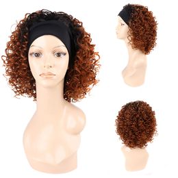 Headband Wig Synthetic Hair Short Curly Wig Full Machine Made Wig For Afro Black Women Deep Wave Glueless With Head bandfactory direct