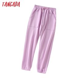 Tangada autumn women candy Colour cotton long pants high quality big strethy waist trousers joggers female sweatpants CH1 201112