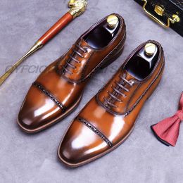Italy Mens Formal Oxford Shoes Genuine Calf Leather Luxury Wedding Men Shoes Black Brown Lace Up Mens Cap Toe Dress Shoes