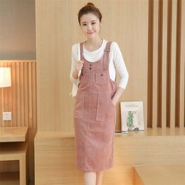 New Spring Autumn Casual Vintage Women dress Solid Straps Dresses Pink 1652 210309