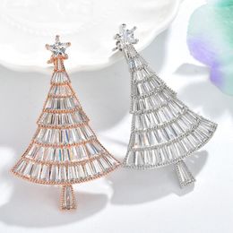 Pins, Brooches CZ Crystal Cubic Zirconia Christmas Tree For Women Shining Luxury Fashion Brooch Pin 2 Colors Available